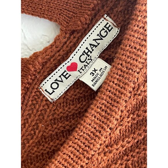 Vintage Y2K Size 3X Knit V-Neck Back Sweater Brown, Black Cream Long Sleeve Plus - Picture 5 of 9